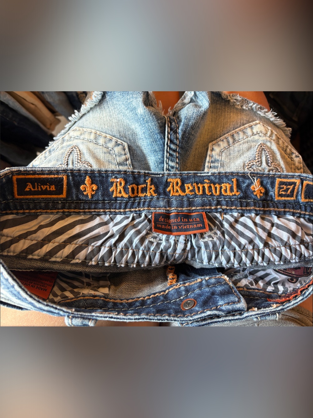Rock Revival Distressed Blue Denim Cutoff Shorts - Picture 4 of 4